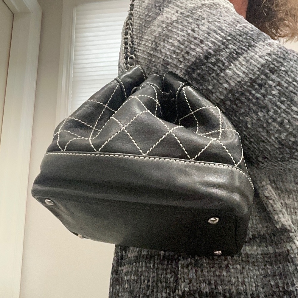 CHANEL Black  Quilted Leather Wild Stitch Bucket  Bag with Silver hardware - Picture 14 of 15